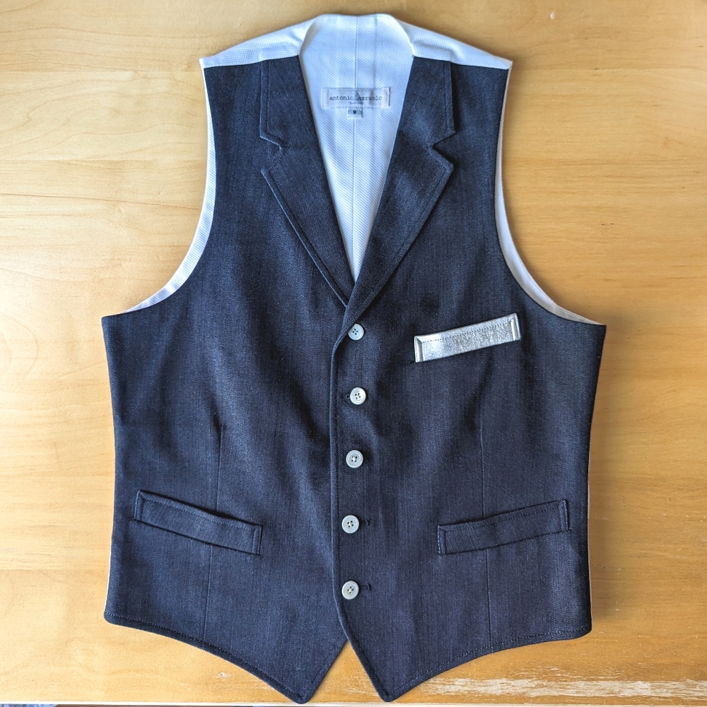 Antonio Azzuolo Suit Tuxedo Dress Vest Men's Navy Pearl New York City S